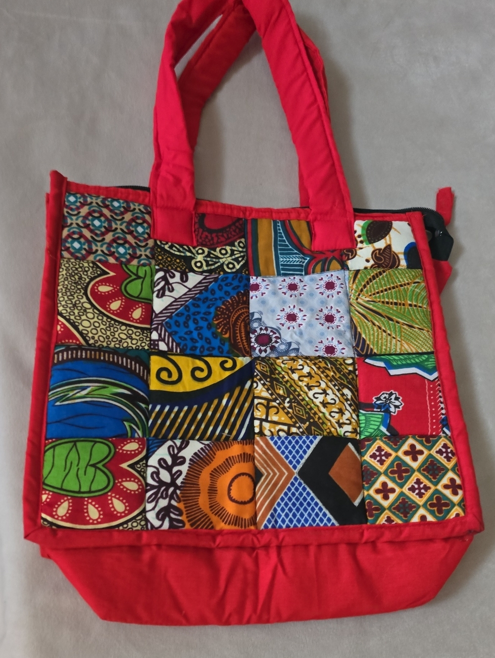 Colorful Patchwork Red Tote Bag - Handmade Style